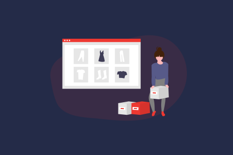 Illustration of a woman lifting boxes next to the image of an online shop. | eggheads.net