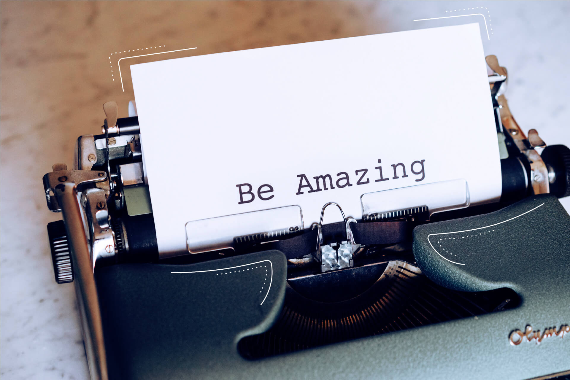 Picture of a typewriter with a white sheet of paper in it reading: 