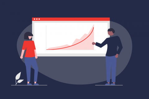 Illustration: 2 people in front of a graphic with a rising curve. | eggheads.net