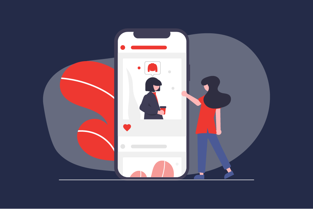 Illustration Social Commerde mit einem Smartphone und einer Frau die es bedient | eggheads.net