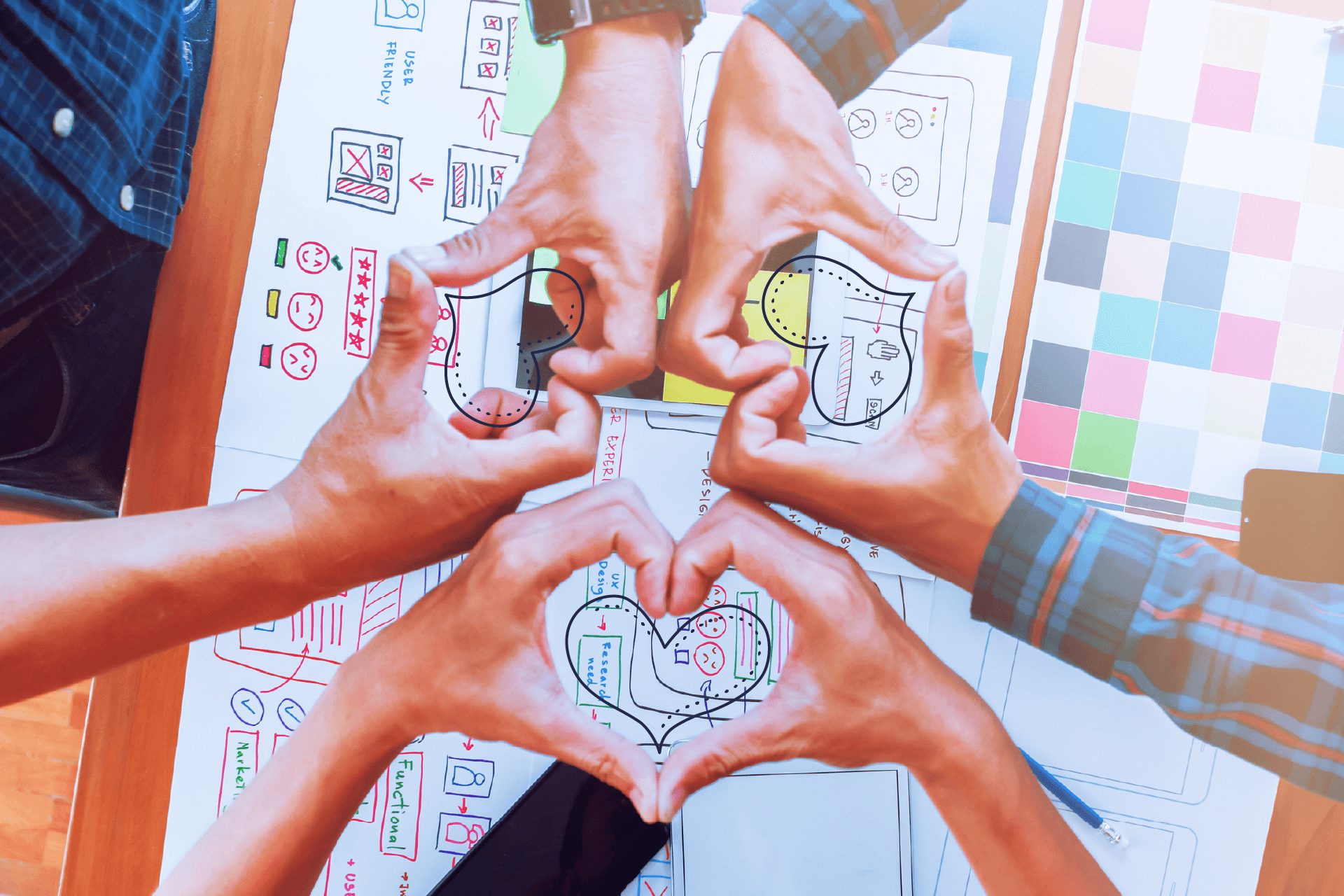 3 pairs of hands each forming a heart | eggheads.net