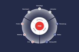 Kreisförmige Grafik mit PIM in der Mitte und Datenquellen und Kanälen herum | eggheads.net