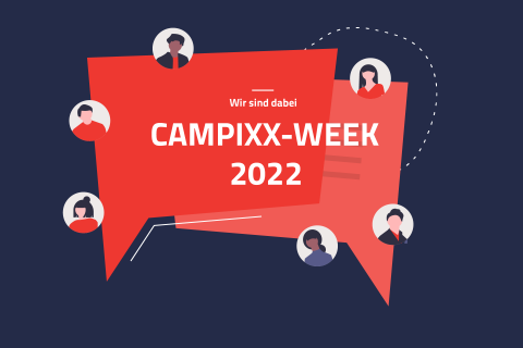 Illustration von Sprechblasen mit Köpfen und dem Eventtitel CAMPIXX-WEEK 2022 | eggheads.net