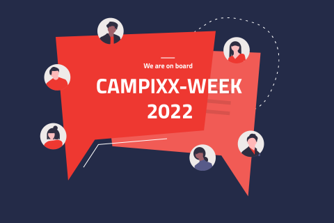 Illustration of speech bubbles with heads and the event title CAMPIXX-WEEK 2022 | eggheads.net