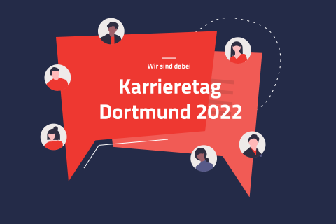 Illustration von Sprechblasen mit Köpfen und dem Eventtitel Karrieretag Dortmund 2022 | eggheads.net