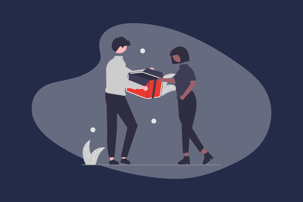 Illustration mit zwei Menschen die in ein offenes Paket schauen | eggheads.net