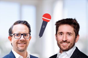 Collage mit Markus Pichler von eggheads und Achim Beckmann von In Mind Cloud neben einem Microfon | eggheads.net