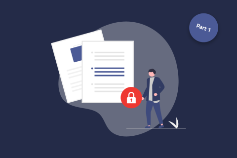 Illustration with man next to documents and security lock | eggheads.net