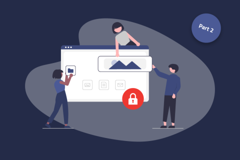 Illustration with three people holding elements of a website and a security lock | eggheads.net